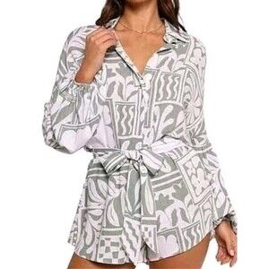 Sz S - Petal And Pup Short Shirt Green White